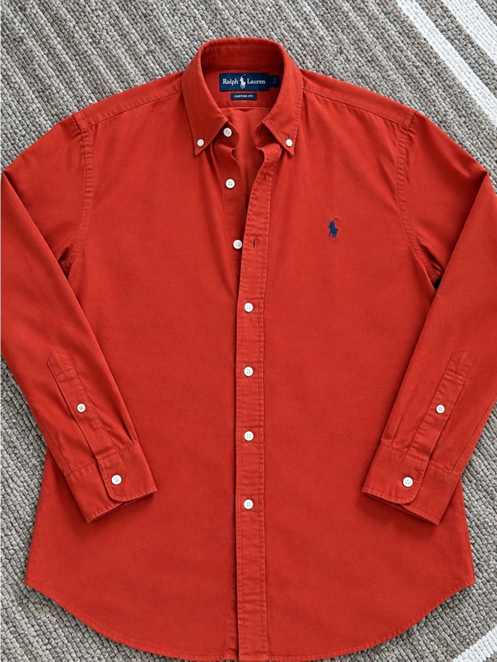 Ralph Lauren Men's Button-Down Shirt — Rust Orange with Navy Logo